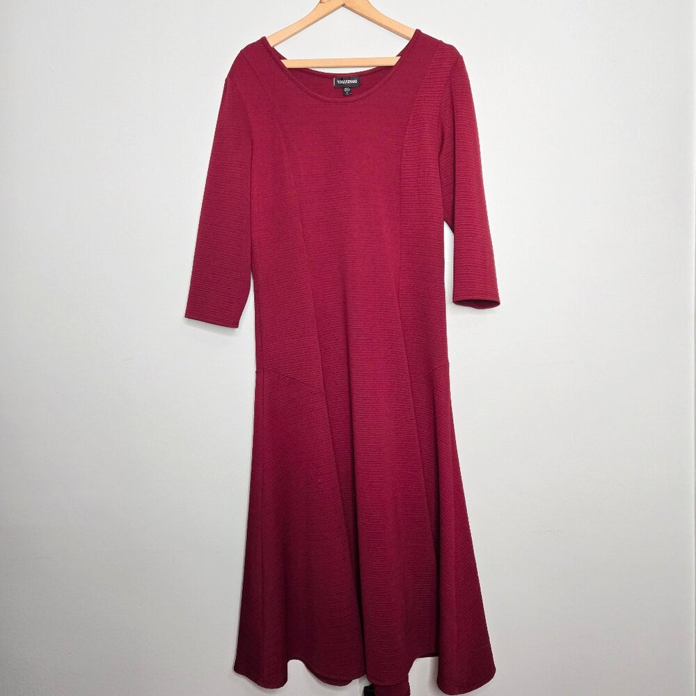 Nine Leonard Wine Red Textured Quarter Sleeve Maxi Dress L